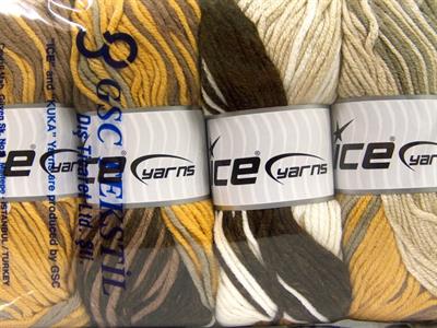 4x100gr. BATIK CHUNKY Akrilik Beyaz, Sarı, Kahverengi Tonları Kışlık, Düz iplikler, Batik Desenli, Kalın, 100% Akrilik