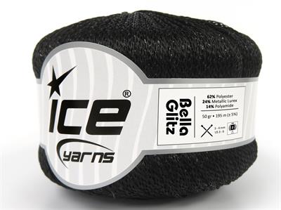 4x50gr. BELLA GLITZ Metalik Simli Siyah Metalik Simli, Yazlık İplikler