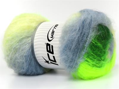 2x150gr. BELLA MOHAIR Tiftik, Akrilik Krem, Yeşil Tonları, Açık Mavi Kışlık, Yün, Tiftik, Batik Desenli, Worsted