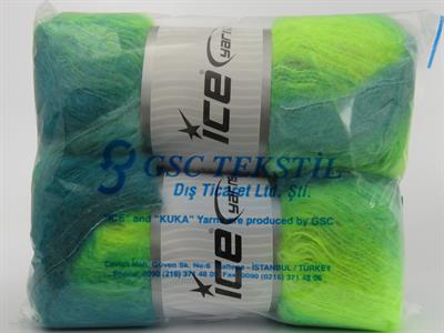 2x150gr. BELLA MOHAIR Tiftik, Akrilik Yeşil Tonları Kışlık, Yün, Tiftik, Batik Desenli, Worsted
