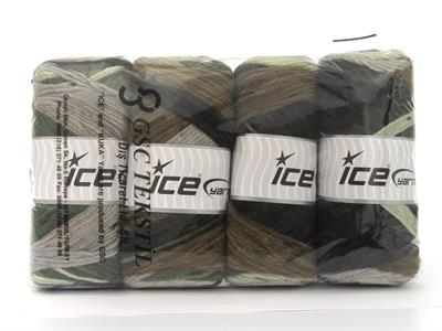Lot of 4 x 100gr Skeins Ice Yarns BIG BANG Yarn Black Brown Shades Grey Shades Khaki Shades