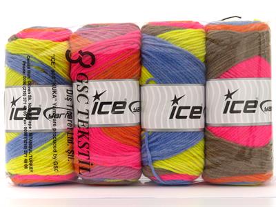 Lot of 4 x 100gr Skeins Ice Yarns BIG BANG Yarn Yellow Blue Brown Orange Pink Shades