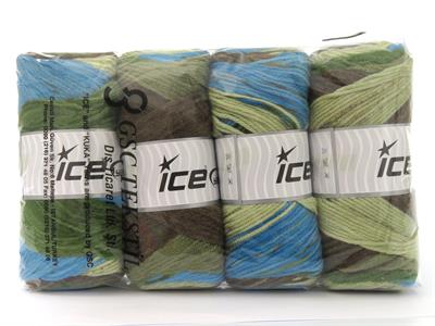Lot of 4 x 100gr Skeins Ice Yarns BIG BANG Yarn Green Shades Brown Turquoise