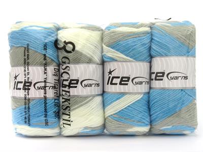 Lot of 4 x 100gr Skeins Ice Yarns BIG BANG Yarn White Grey Turquoise