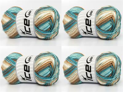 4x100gr. BISCUIT  Beyaz, Turkuaz Tonları Kışlık, Düz iplikler, Batik Desenli, 100% Akrilik