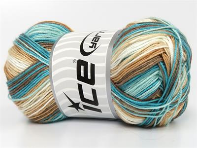 4x100gr. BISCUIT  Beyaz, Turkuaz Tonları Kışlık, Düz iplikler, Batik Desenli, 100% Akrilik