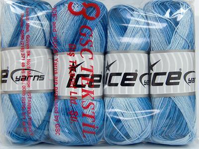 4x100gr. BISCUIT  Mavi Tonları Kışlık, Düz iplikler, Batik Desenli, 100% Akrilik