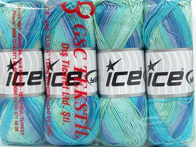 4x100gr. BISCUIT  Mavi, Turkuaz, Yeşil Tonları, Leylak Tonları Kışlık, Düz iplikler, Batik Desenli, 100% Akrilik