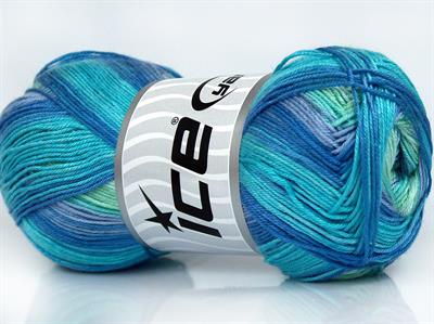 4x100gr. BISCUIT  Mavi, Turkuaz, Yeşil Tonları, Leylak Tonları Kışlık, Düz iplikler, Batik Desenli, 100% Akrilik