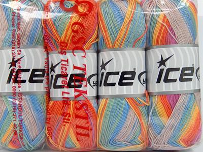 4x100gr. BISCUIT  Gökkuşağı Kışlık, Düz iplikler, Batik Desenli, 100% Akrilik