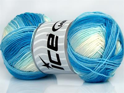 4x100gr. BISCUIT  Beyaz, Mavi Tonları Kışlık, Düz iplikler, Batik Desenli, 100% Akrilik