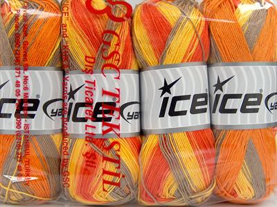 4x100gr. BISCUIT  Sarı, Deve Tüyü, Turuncu Tonları Kışlık, Düz iplikler, Batik Desenli, 100% Akrilik