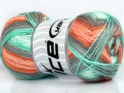 4x100gr. BISCUIT  Gri, Nane Yeşil, Turuncu Tonları Kışlık, Düz iplikler, Batik Desenli, 100% Akrilik