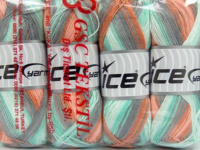 4x100gr. BISCUIT  Gri, Nane Yeşil, Turuncu Tonları Kışlık, Düz iplikler, Batik Desenli, 100% Akrilik