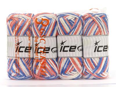 4x100gr. BONFIRE AIR Akrilik Mavi, Beyaz, Somon Yazlık İplikler, Düz iplikler, Batik Desenli, Kalın, Zincir