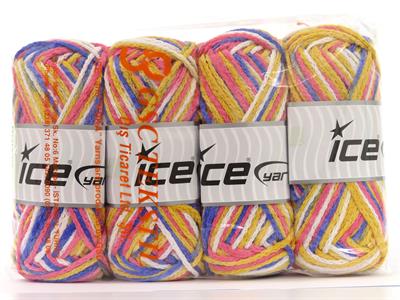 4x100gr. BONFIRE AIR Akrilik Pembe, Mavi, Beyaz, Altın Yazlık İplikler, Düz iplikler, Batik Desenli, Kalın, Zincir