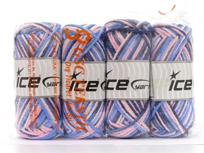 4x100gr. BONFIRE AIR Akrilik Beyaz, Sarı, Mavi Tonları Yazlık İplikler, Düz iplikler, Batik Desenli, Kalın, Zincir