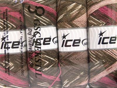 4x100gr. BONITO ETHNIC Akrilik, Yün Pembe, Kahverengi Tonları, Maron Kışlık, Yün, Batik Desenli