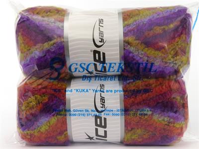 2x150gr. BOUCLE WOOL MAGIC Yün, Akrilik Yeşil, Mavi, Turuncu, Sarı, Mor Tonları Kışlık, Yün, Buklet, Çok Kalın, Batik Desenli, Akrilik