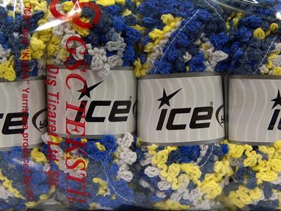 4x100gr. BOUCLERON CHAIN Akrilik Mavi, lacivert, Bej, Neon Yeşil Buklet, Çok Kalın, Batik Desenli