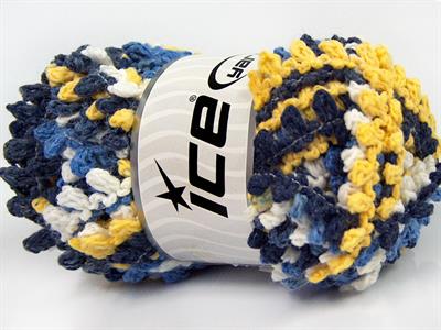 4x100gr. BOUCLERON CHAIN Akrilik Mavi, Beyaz, Sarı, lacivert Buklet, Çok Kalın, Batik Desenli