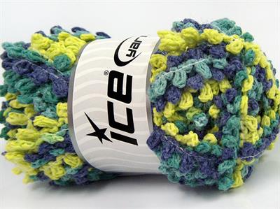 4x100gr. BOUCLERON CHAIN Akrilik Yeşil Tonları, Kot Mavisi Buklet, Çok Kalın, Batik Desenli