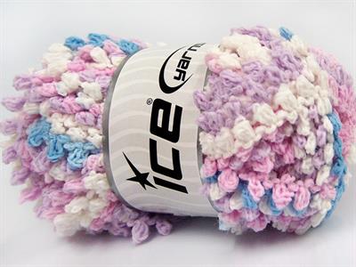 4x100gr. BOUCLERON CHAIN Akrilik Beyaz, Açık Mavi, Açık Pembe, Açık Lila Buklet, Çok Kalın, Batik Desenli