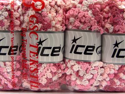 4x100gr. BOUCLERON CHAIN Akrilik Beyaz, Pembe tonları Buklet, Çok Kalın, Batik Desenli