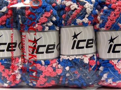 4x100gr. BOUCLERON CHAIN Akrilik Beyaz, Somon, Mavi Tonları Buklet, Çok Kalın, Batik Desenli