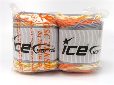 Lot of 2 x 140gr Skeins Ice Yarns CAKES Yarn Orange Grey Cream Gold