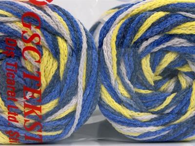 Lot of 2 x 150gr Skeins Ice Yarns CAKES AIR Yarn Blue Shades Beige Neon Yellow