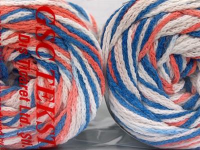 Lot of 2 x 150gr Skeins Ice Yarns CAKES AIR Yarn Blue Salmon White