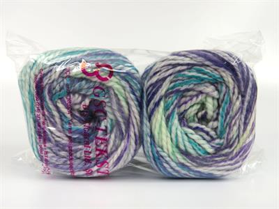 Lot of 2 x 150gr Skeins Ice Yarns CAKES ALPINE ANGORA (20% Angora) Yarn Ecru Purple Green Shades