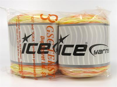 Lot of 2 x 140gr Skeins Ice Yarns CAKES ANTIPILLING SPRAY Yarn Orange Shades Yellow