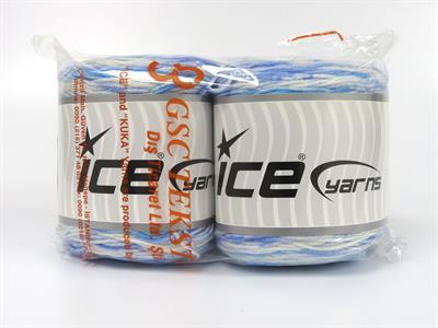 Lot of 2 x 140gr Skeins Ice Yarns CAKES ANTIPILLING SPRAY Yarn Blue Light Blue White