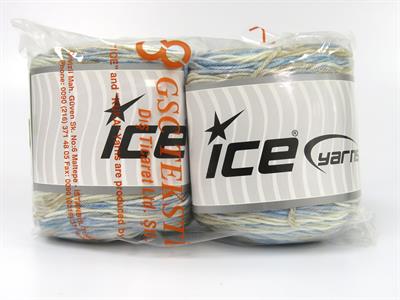 Lot of 2 x 140gr Skeins Ice Yarns CAKES ANTIPILLING SPRAY Yarn Blue Shades Camel Cream