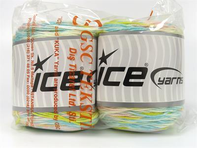 Lot of 2 x 140gr Skeins Ice Yarns CAKES ANTIPILLING SPRAY Yarn Turquoise Yellow Pink White
