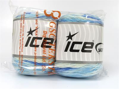 Lot of 2 x 140gr Skeins Ice Yarns CAKES ANTIPILLING SPRAY Yarn Blue Shades White