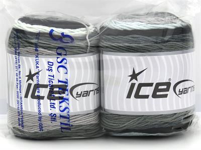 Lot of 2 x 200gr Skeins Ice Yarns CAKES ARAN Yarn Black Grey White
