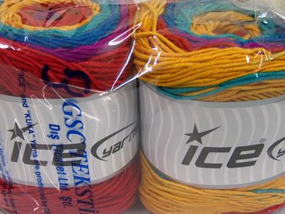 Lot of 2 x 200gr Skeins Ice Yarns CAKES ARAN Yarn Gold Red Fuchsia Blue Turquoise