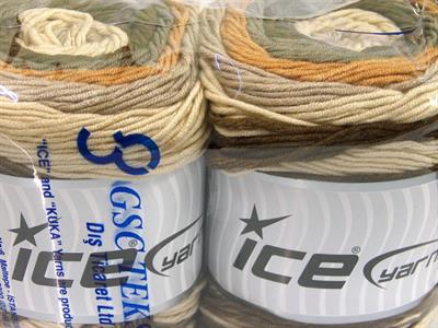 Lot of 2 x 200gr Skeins Ice Yarns CAKES ARAN Yarn Grey Brown Shades Cream