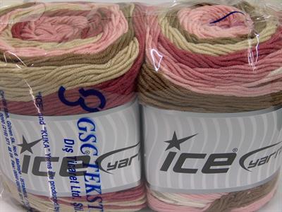 Lot of 2 x 200gr Skeins Ice Yarns CAKES ARAN Yarn Orchid Pink Beige Camel
