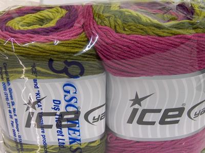 Lot of 2 x 200gr Skeins Ice Yarns CAKES ARAN Yarn Green Shades Purple Orchid
