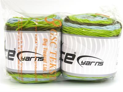 Lot of 2 x 140gr Skeins Ice Yarns CAKES Hand Knitting Yarn Green Shades Blue