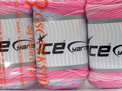 Lot of 3 x 100gr Skeins Ice Yarns CAKES BLUES BABY Yarn Pink Shades Light Lilac White