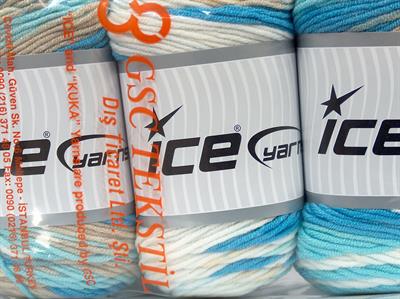 Lot of 3 x 100gr Skeins Ice Yarns CAKES BLUES BABY Yarn Blue Shades Beige Camel White