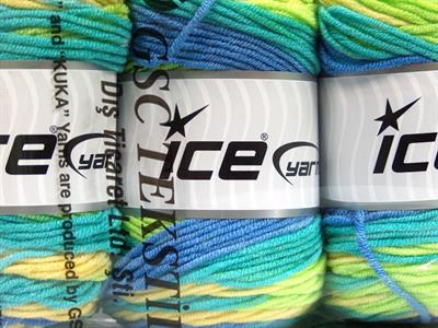 Lot of 3 x 100gr Skeins Ice Yarns CAKES BLUES Yarn Light Green Yellow Turquoise Blue