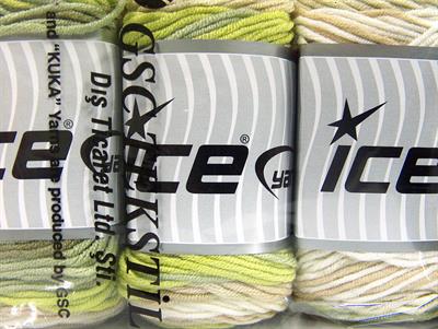 Lot of 3 x 100gr Skeins Ice Yarns CAKES BLUES Yarn Green Shades Cream Beige