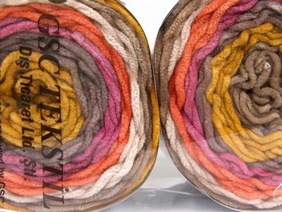 Lot of 2 x 150gr Skeins Ice Yarns CAKES CHENILLE Yarn Fuchsia Brown Shades Gold Beige Orange