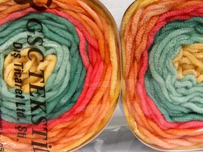 Lot of 2 x 150gr Skeins Ice Yarns CAKES CHENILLE Yarn Yellow Orange Salmon Green Shades